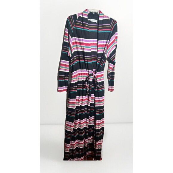 Vintage 70's Robe Housecoat Long Sleeve Multicolor Striped Dress One Size.     K - Picture 1 of 7